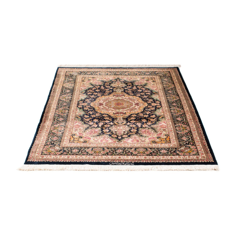 Tapis en soie - Ghom soie - Premium - 152 x 102 cm - bleu foncé