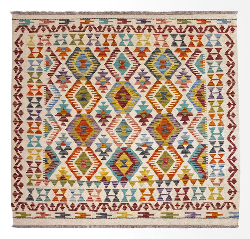 Tapis Kelim - Splash carré  - 154 x 143 cm - multicolore