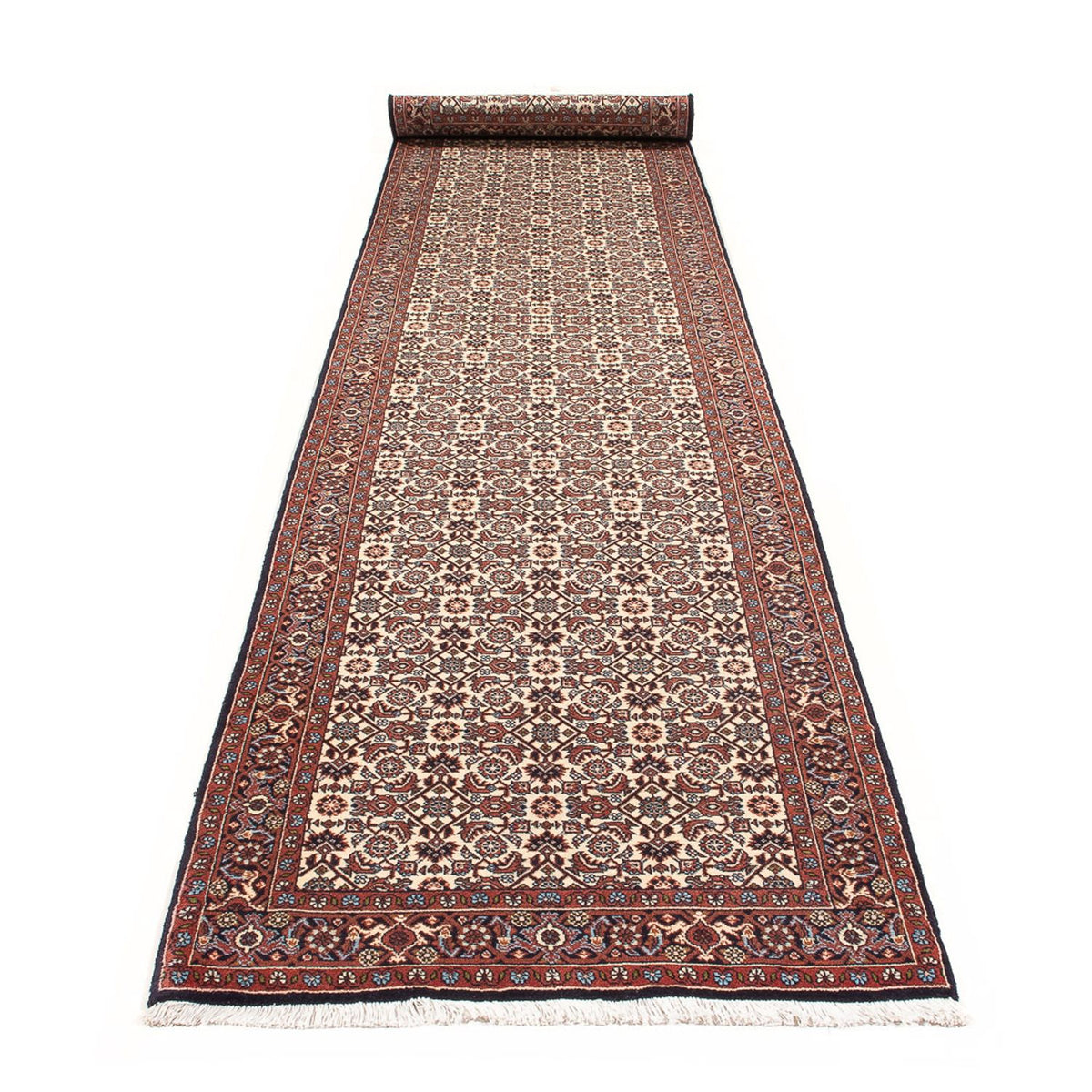 Tapis de couloir Tapis persan - Bidjar - 397 x 85 cm - crème