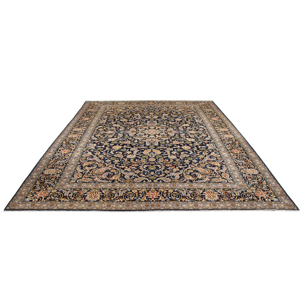 Tapis persan - Keshan - 417 x 293 cm - bleu foncé