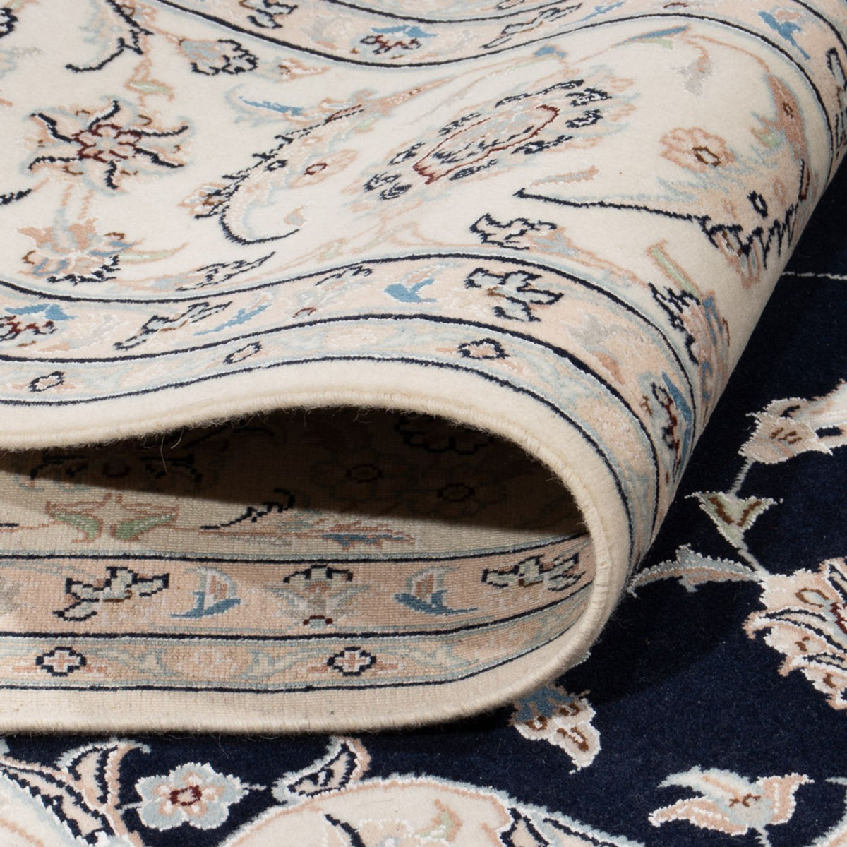 Tapis persan - Nain - 280 x 227 cm - bleu foncé