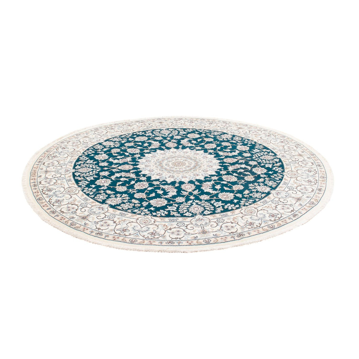 Tapis persan - Nain ronde  - 200 x 200 cm - bleu pétrole