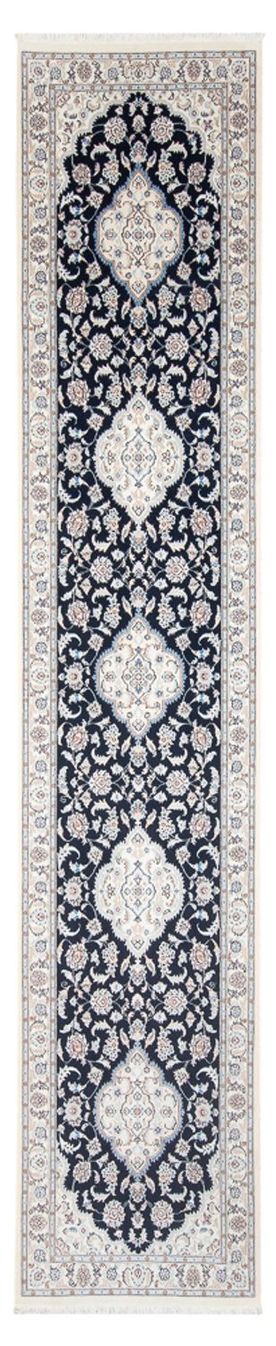 Tapis de couloir Tapis persan - Nain - Premium - 388 x 88 cm - bleu foncé