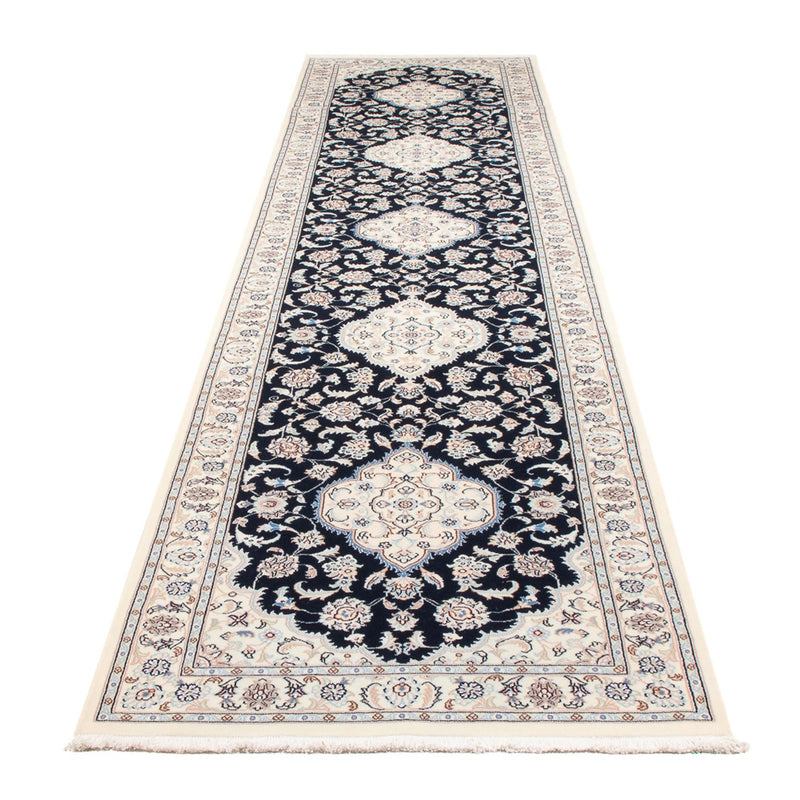 Tapis de couloir Tapis persan - Nain - Premium - 388 x 88 cm - bleu foncé