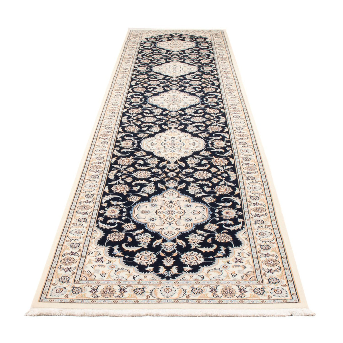 Tapis de couloir Tapis persan - Nain - Premium - 400 x 90 cm - bleu foncé