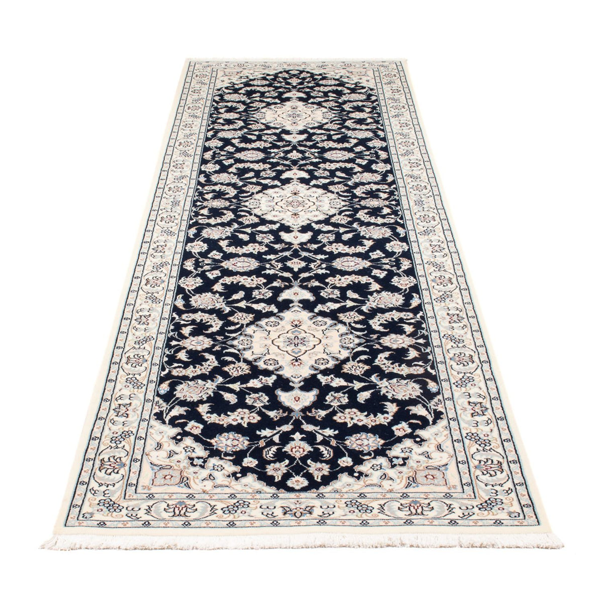 Tapis de couloir Tapis persan - Nain - Premium - 300 x 80 cm - bleu foncé