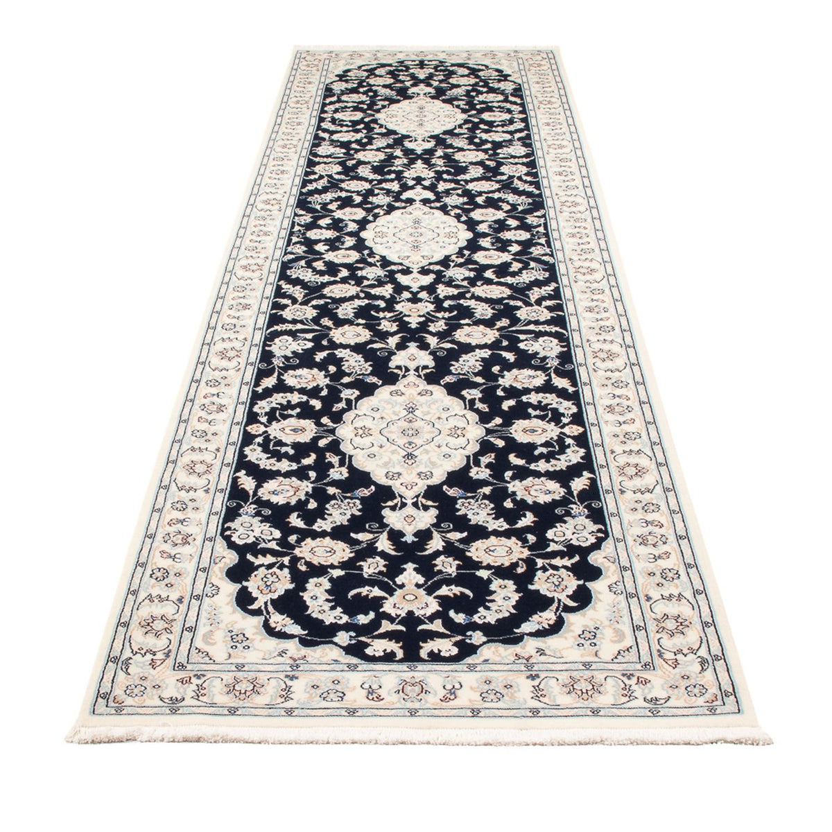 Tapis de couloir Tapis persan - Nain - Premium - 344 x 90 cm - bleu foncé