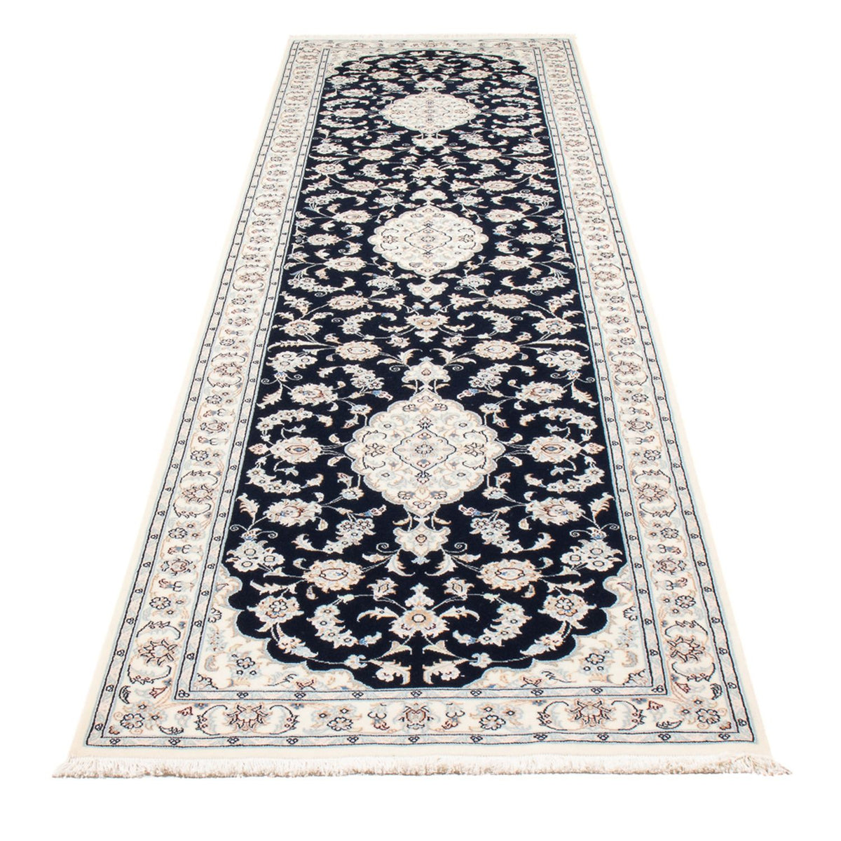 Tapis de couloir Tapis persan - Nain - Premium - 340 x 85 cm - bleu foncé