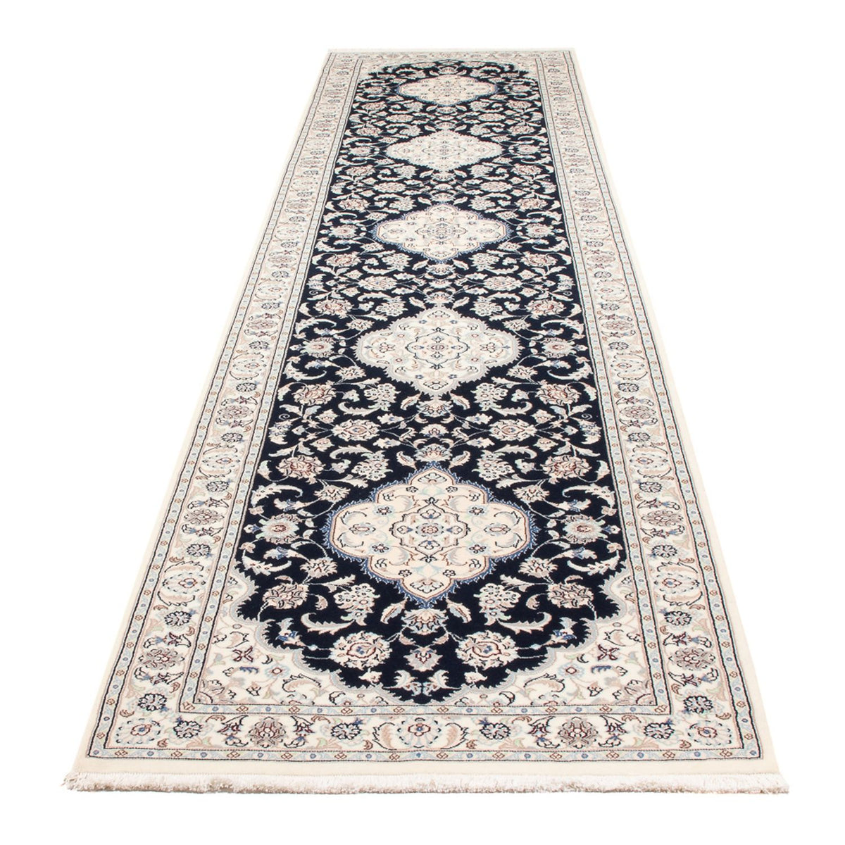 Tapis de couloir Tapis persan - Nain - Premium - 392 x 87 cm - bleu foncé