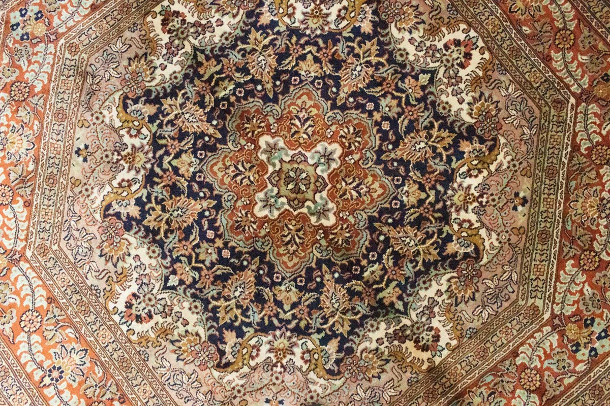 Tapis en soie - Soie du Cachemire originale - 127 x 125 cm - bleu