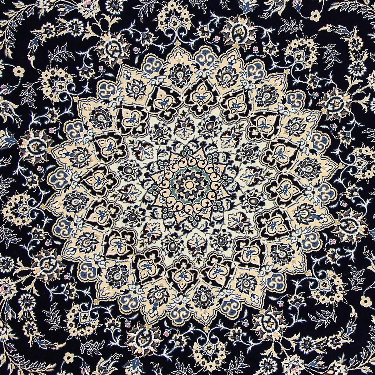 Tapis persan - Nain - Royal ronde - 260 x 260 cm - bleu foncé