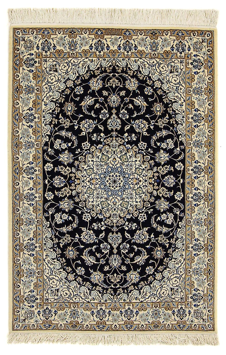 Tapis persan - Nain - Premium - 155 x 108 cm - bleu foncé