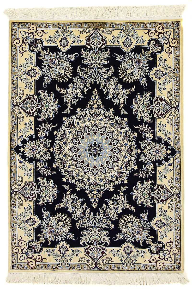 Tapis persan - Nain - Premium - 140 x 100 cm - bleu foncé