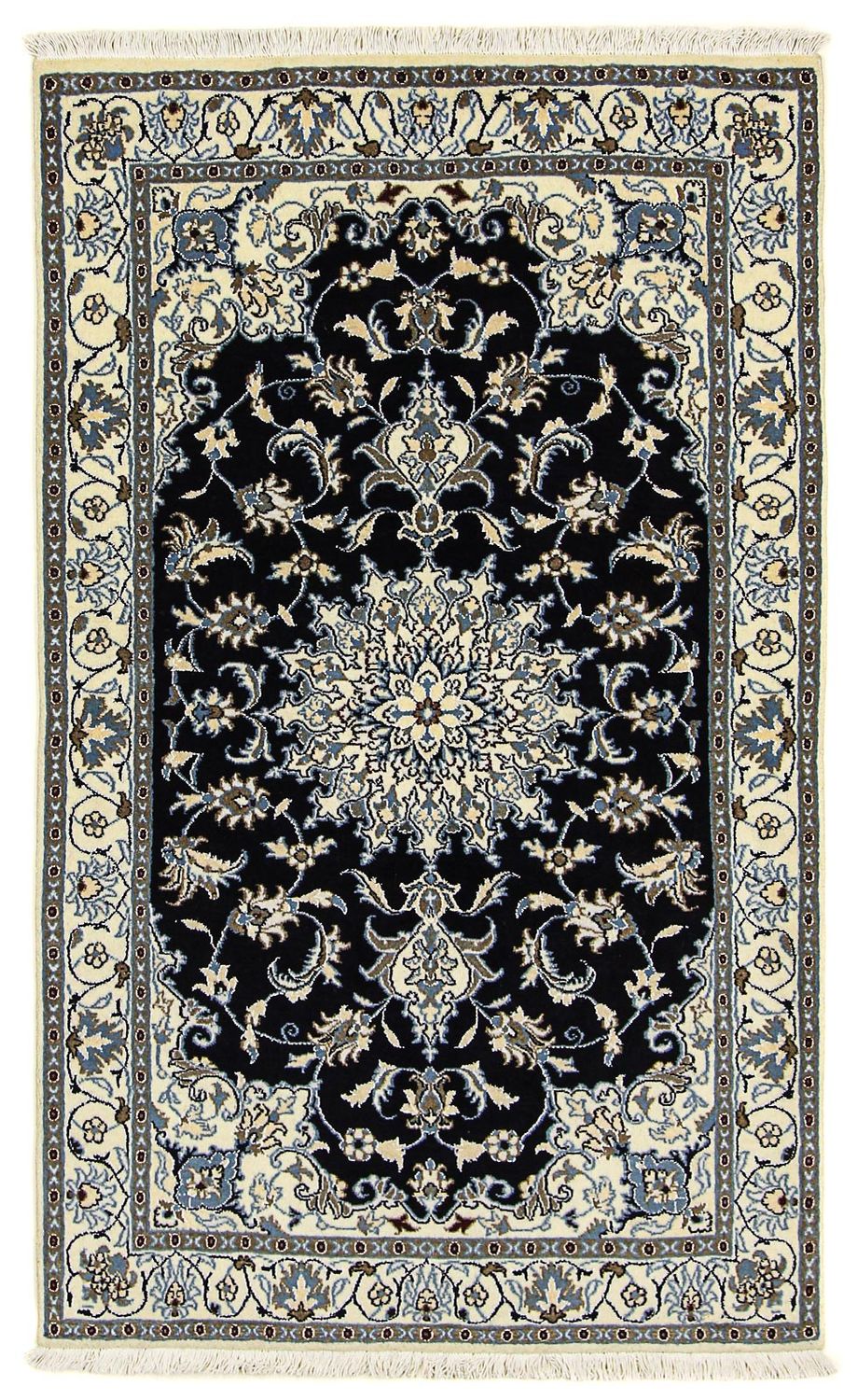 Tapis persan - Nain - 198 x 119 cm - bleu foncé