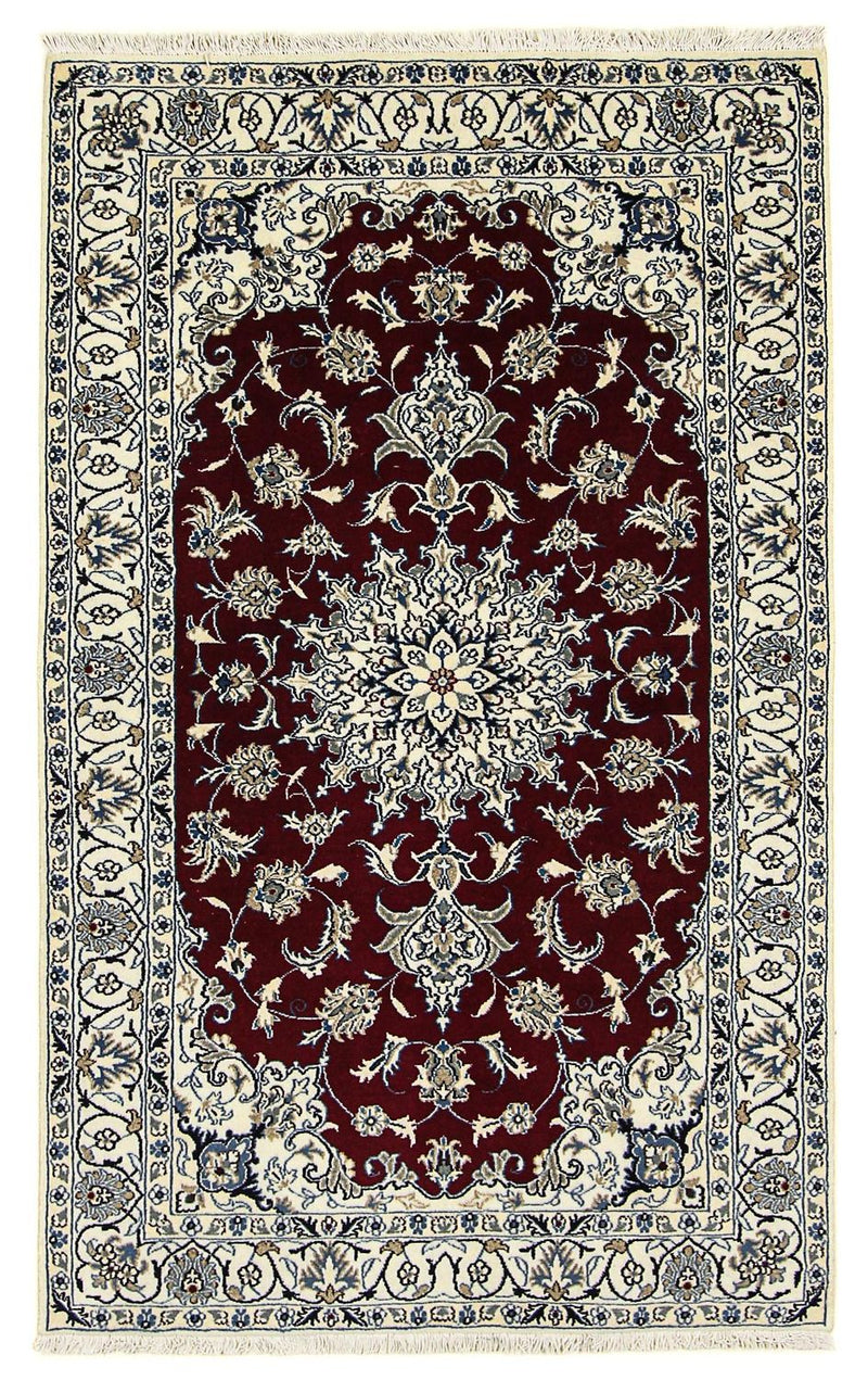 Tapis persan - Nain - 198 x 122 cm - rouge foncé