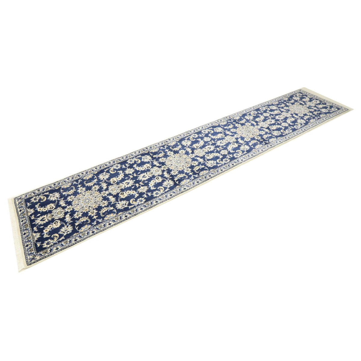 Tapis de couloir Tapis persan - Nain - 387 x 77 cm - bleu foncé