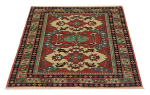 Tapis afghan carré  - 145 x 135 cm - rouge