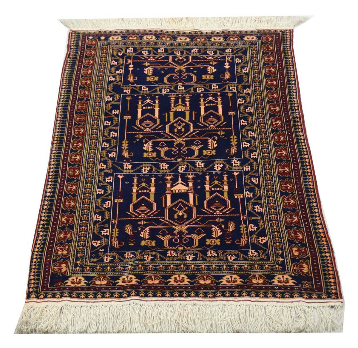Tapis afghan - 131 x 87 cm - bleu foncé