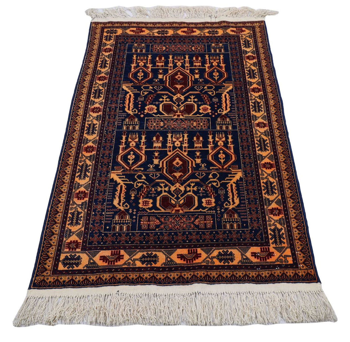 Tapis afghan - 144 x 95 cm - bleu foncé
