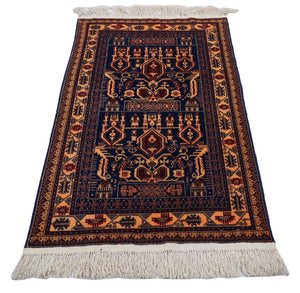 Tapis afghan - 144 x 95 cm - bleu foncé