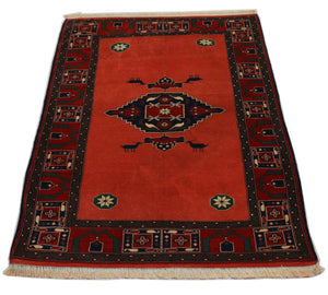 Tapis afghan carré  - 202 x 197 cm - rouge
