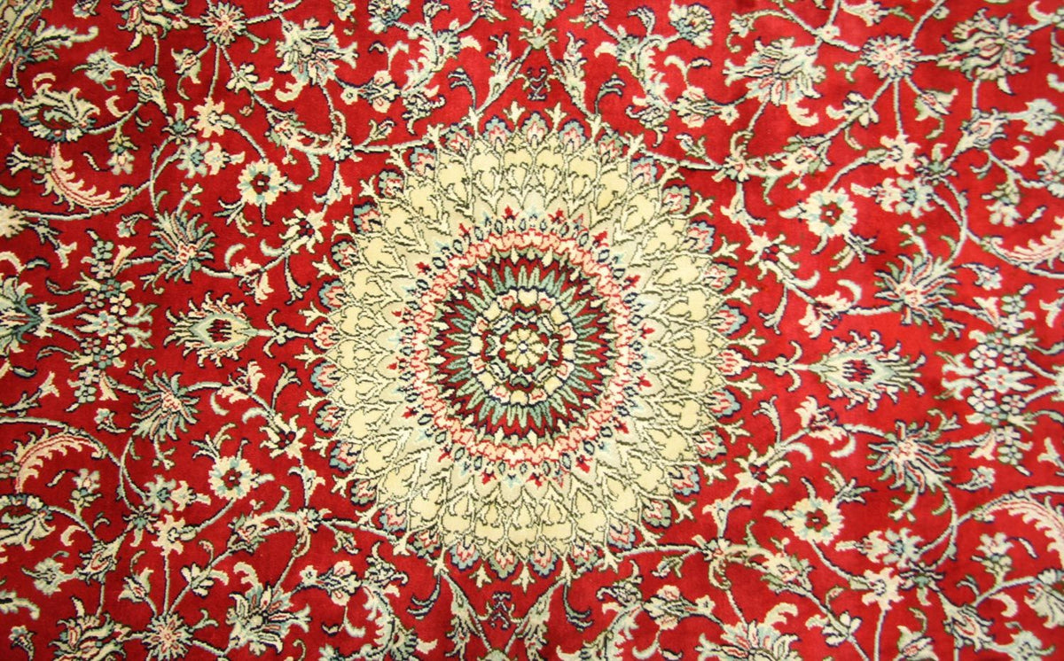 Tapis en soie - Soie du Cachemire ronde - 183 x 183 cm - rouge