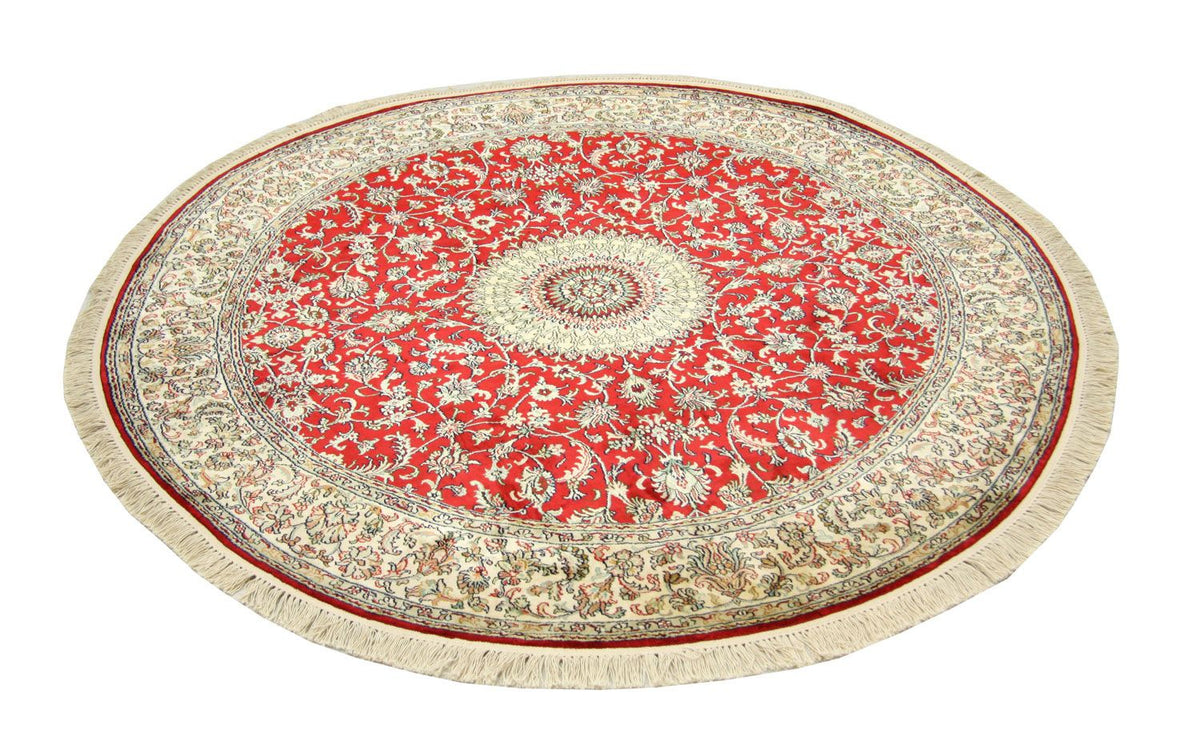 Tapis en soie - Soie du Cachemire ronde - 183 x 183 cm - rouge