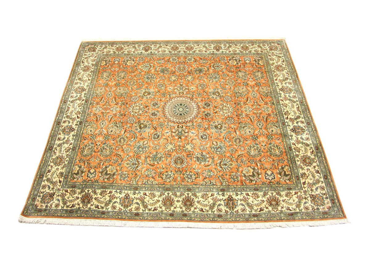 Tapis en soie - Soie du Cachemire carré - 216 x 211 cm - orange