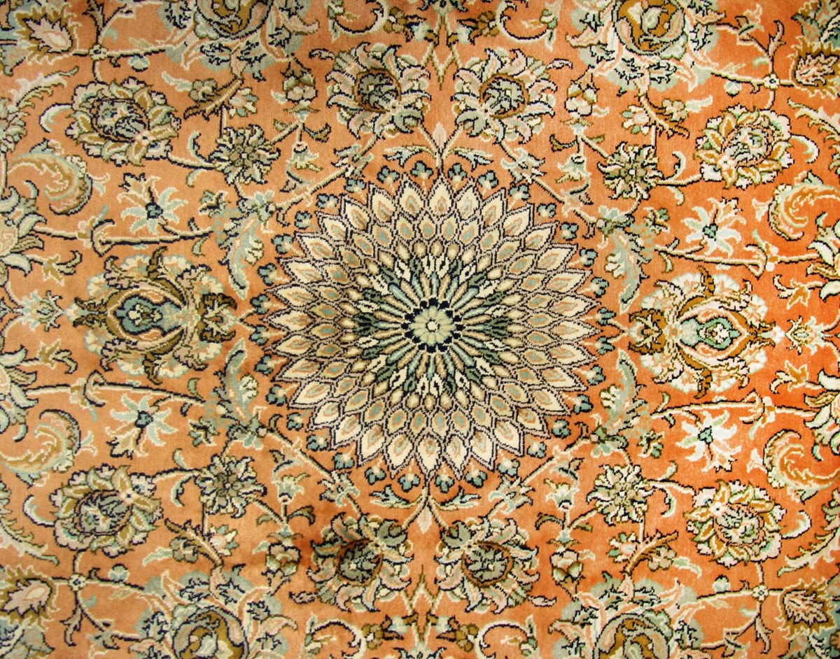 Tapis en soie - Soie du Cachemire carré - 216 x 211 cm - orange