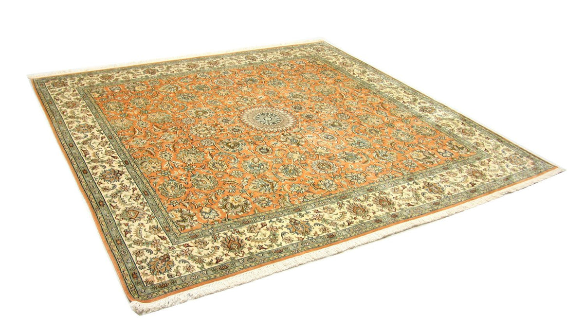 Tapis en soie - Soie du Cachemire carré - 216 x 211 cm - orange