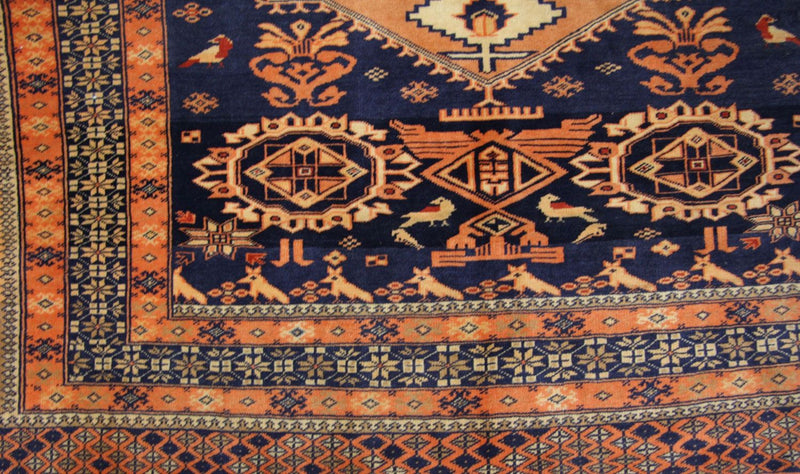 Tapis afghan - 129 x 107 cm - bleu