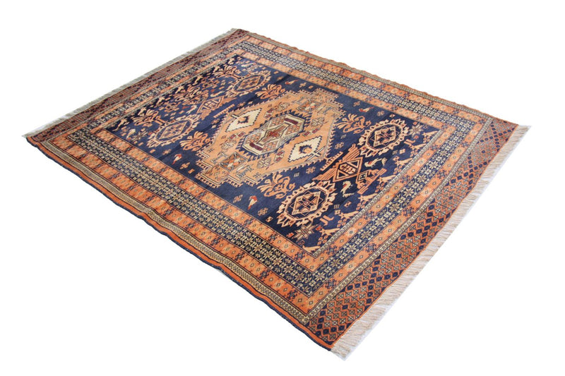 Tapis afghan - 129 x 107 cm - bleu