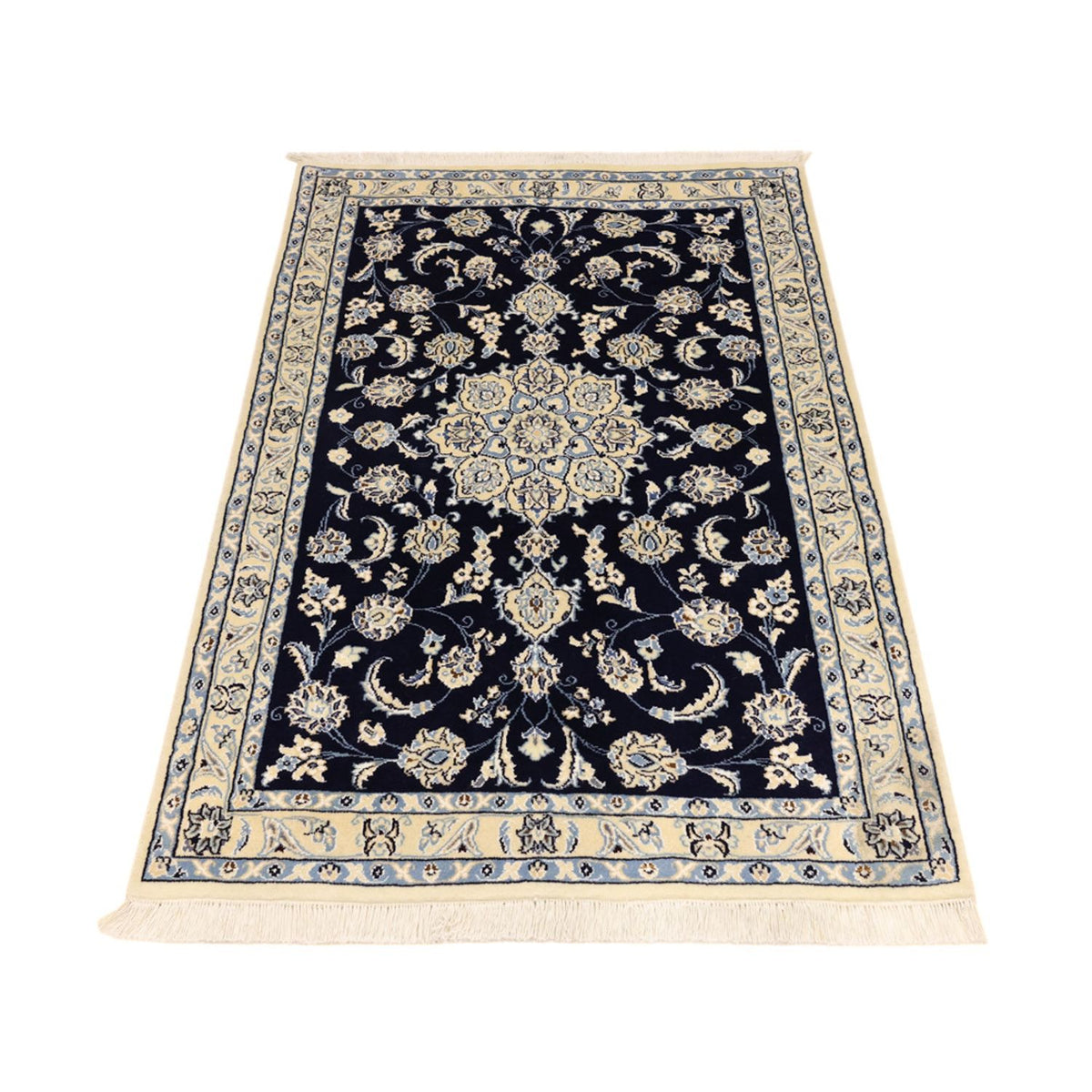 Tapis persan - Nain - Royal - Royal - 136 x 89 cm - bleu foncé