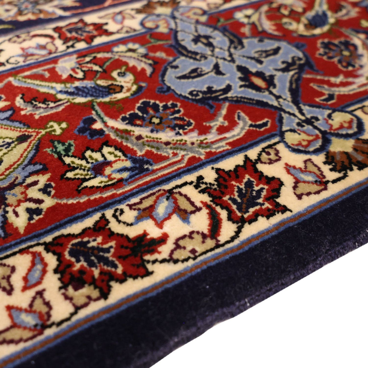 Tapis oriental - Isfahan - Chaîne de soie - 166 x 114 cm - bleu foncé