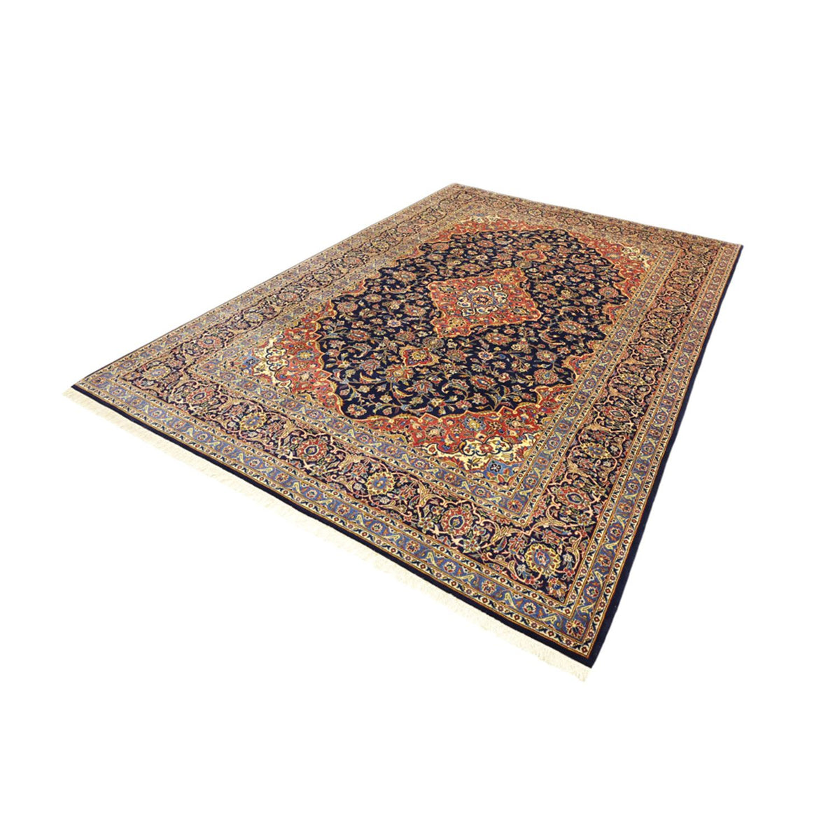 Tapis persan - Keshan - 321 x 221 cm - bleu foncé