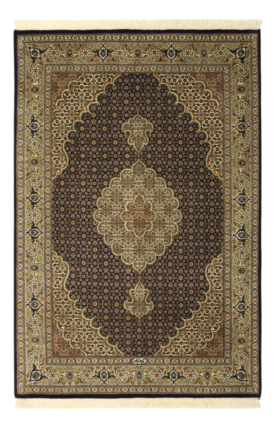 Tapis persan - Tabriz - Royal - Chaîne de soie - 149 x 100 cm - beige foncé