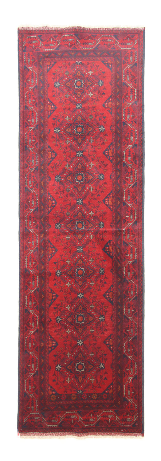 Tapis de couloir Tapis afghan - Kunduz - 299 x 86 cm - rouge foncé