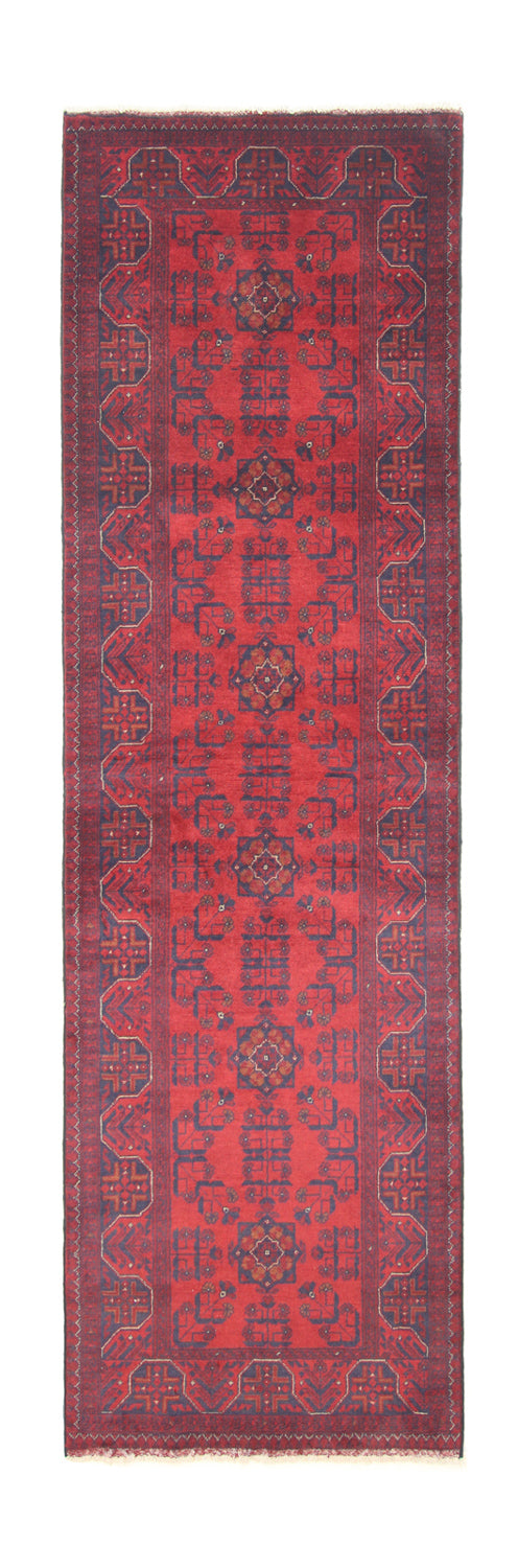 Tapis de couloir Tapis afghan - Kunduz - 287 x 83 cm - rouge foncé