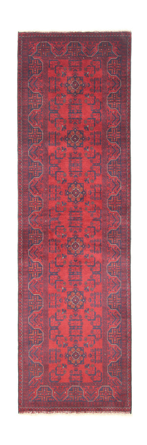 Tapis de couloir Tapis afghan - Kunduz - 287 x 83 cm - rouge foncé