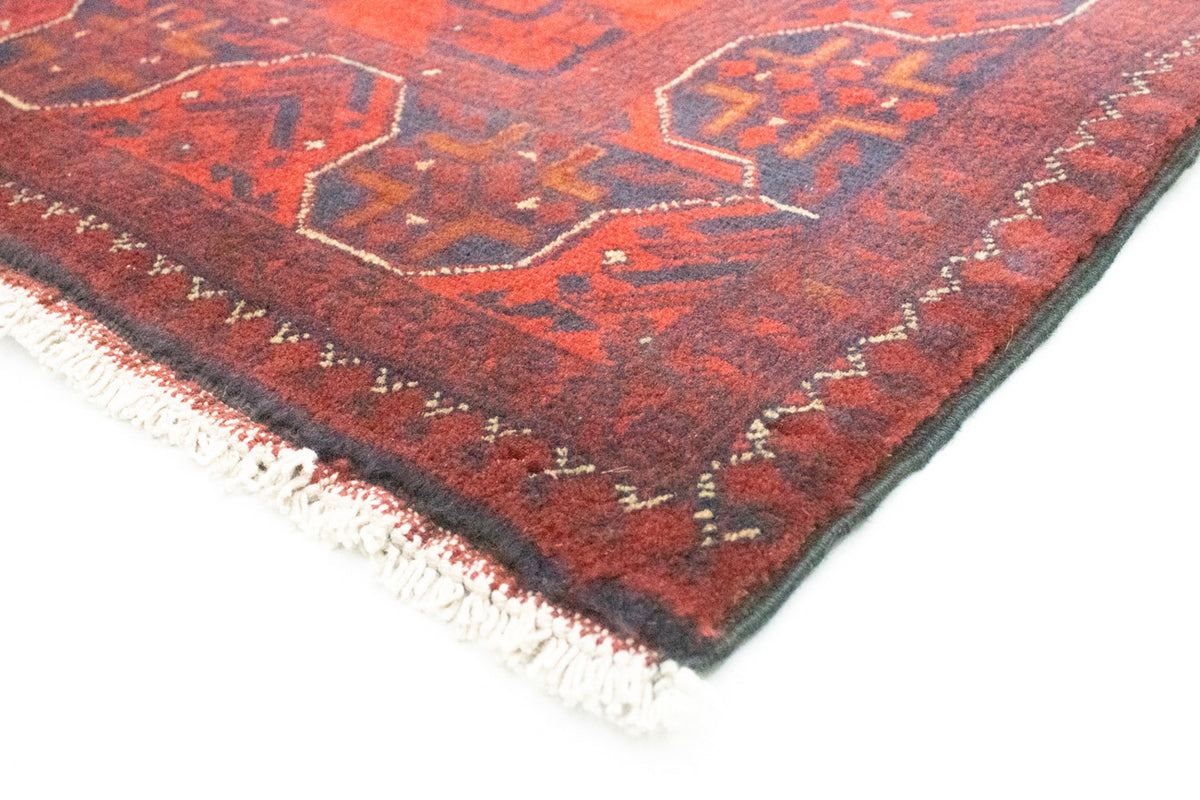 Tapis de couloir Tapis afghan - Kunduz - 287 x 83 cm - rouge foncé