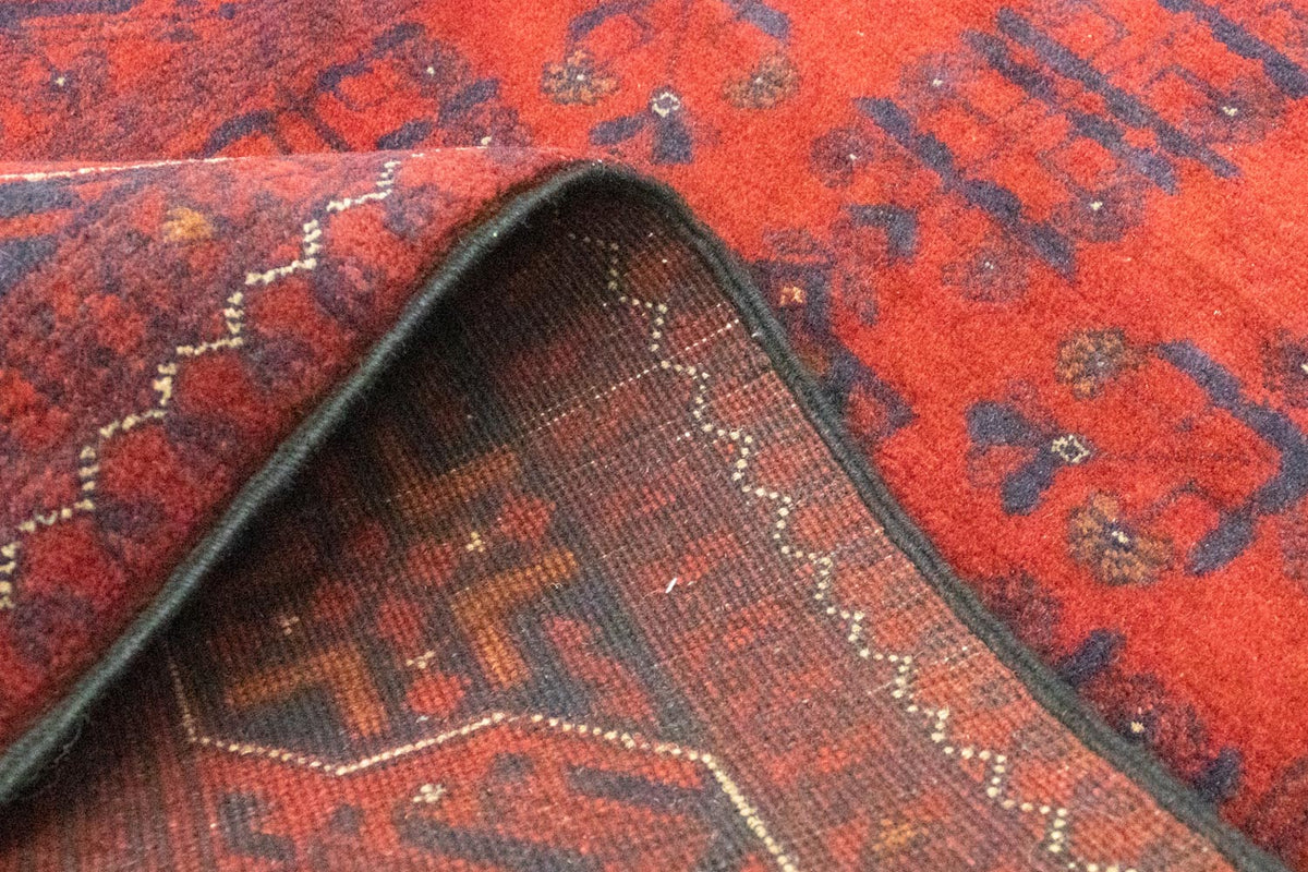 Tapis de couloir Tapis afghan - Kunduz - 287 x 83 cm - rouge foncé