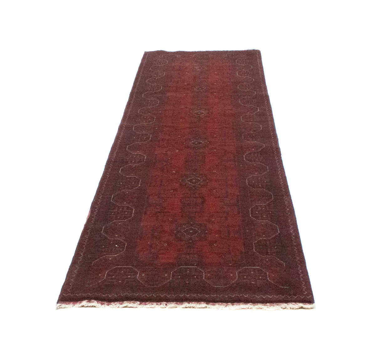 Tapis de couloir Tapis afghan - Kunduz - 287 x 83 cm - rouge foncé