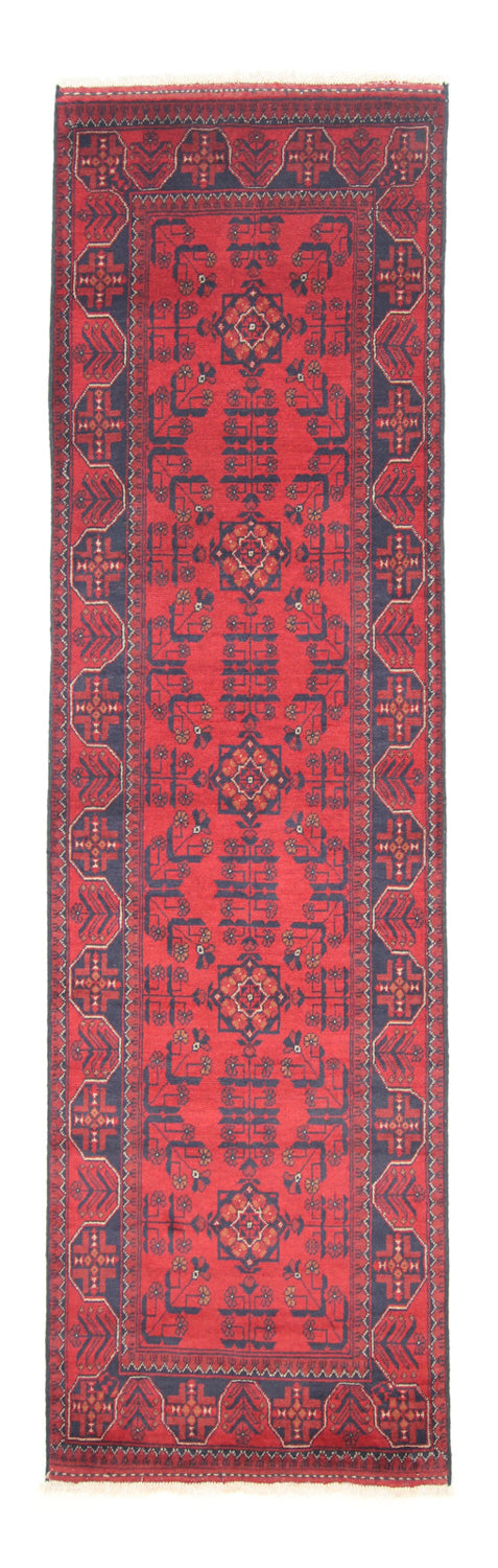 Tapis de couloir Tapis afghan - Kunduz - 297 x 79 cm - rouge