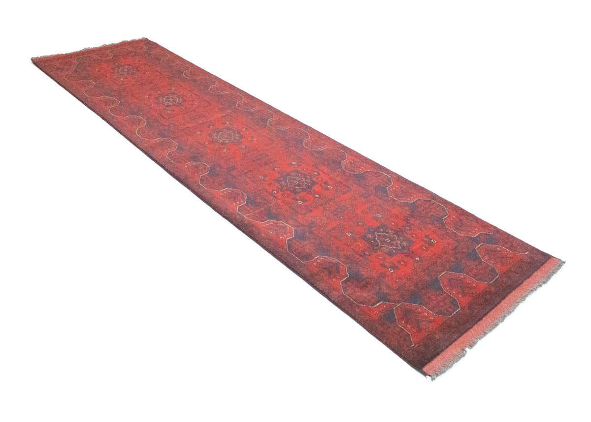 Tapis de couloir Tapis afghan - Kunduz - 297 x 79 cm - rouge