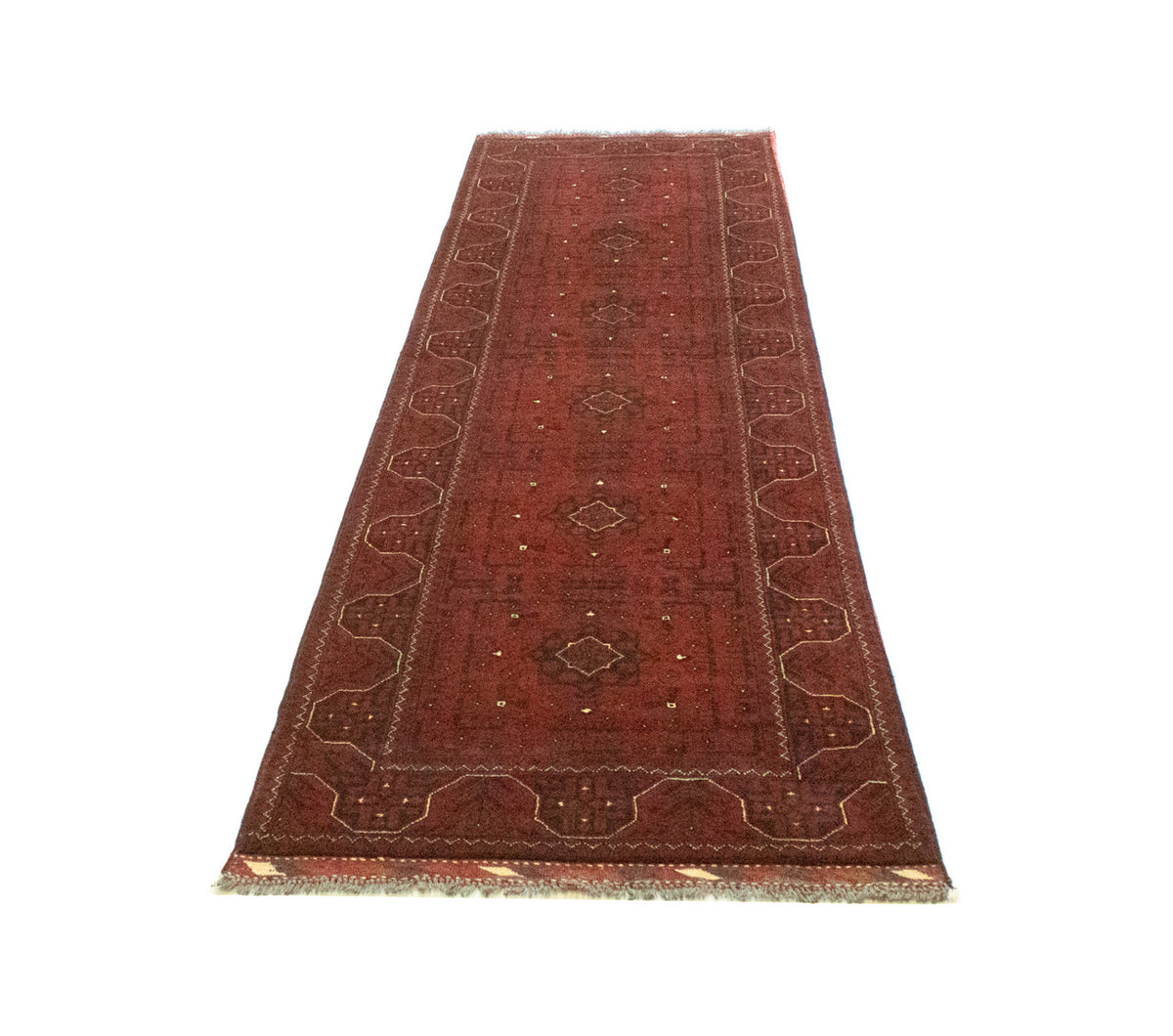 Tapis de couloir Tapis afghan - Kunduz - 302 x 78 cm - rouge
