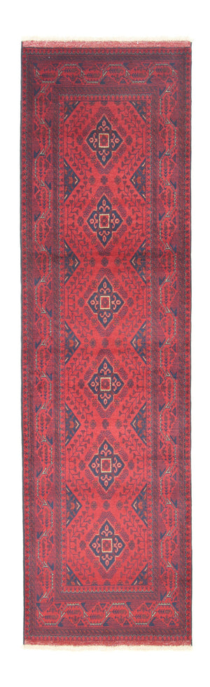 Tapis de couloir Tapis afghan - Kunduz - 296 x 84 cm - rouge foncé