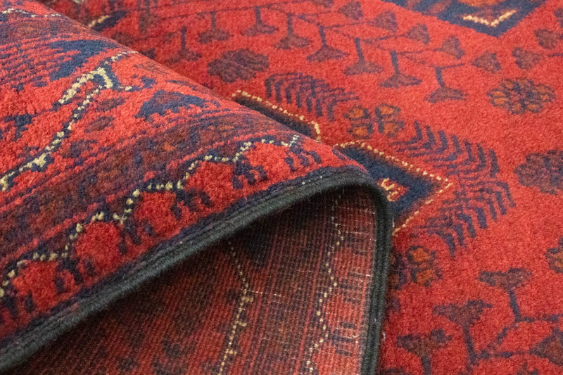 Tapis de couloir Tapis afghan - Kunduz - 296 x 84 cm - rouge foncé