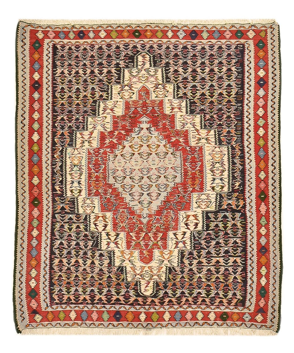 Tapis Kelim - Oriental carré - 147 x 130 cm - rouge