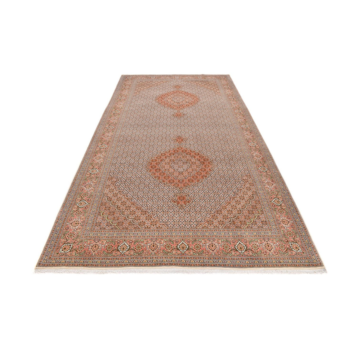 Tapis de couloir Tapis persan - Tabriz - Royal - 408 x 201 cm - marron clair