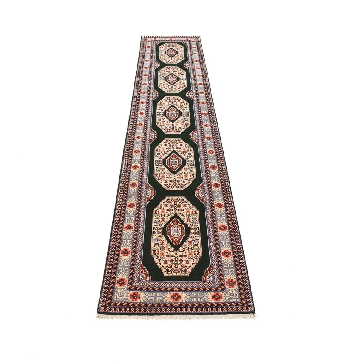Tapis de couloir Tapis persan - Tabriz - Premium - 372 x 74 cm - bleu foncé